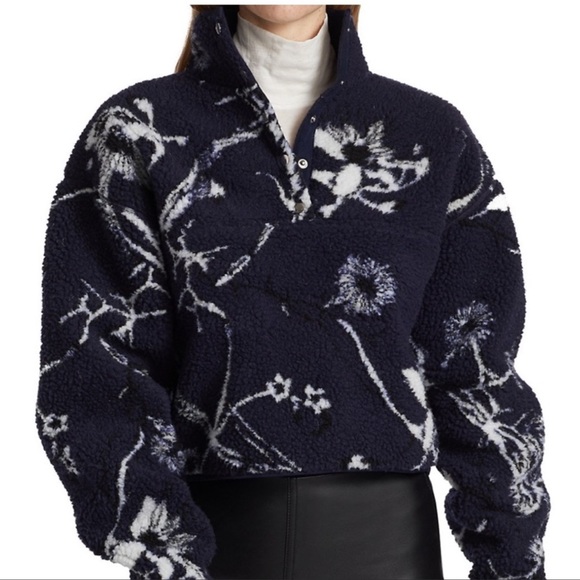 rag & bone Jackets & Blazers - Rag & Bone Navy Blue, Black, & White Floral Cropped Fleece Pullover Sz XS